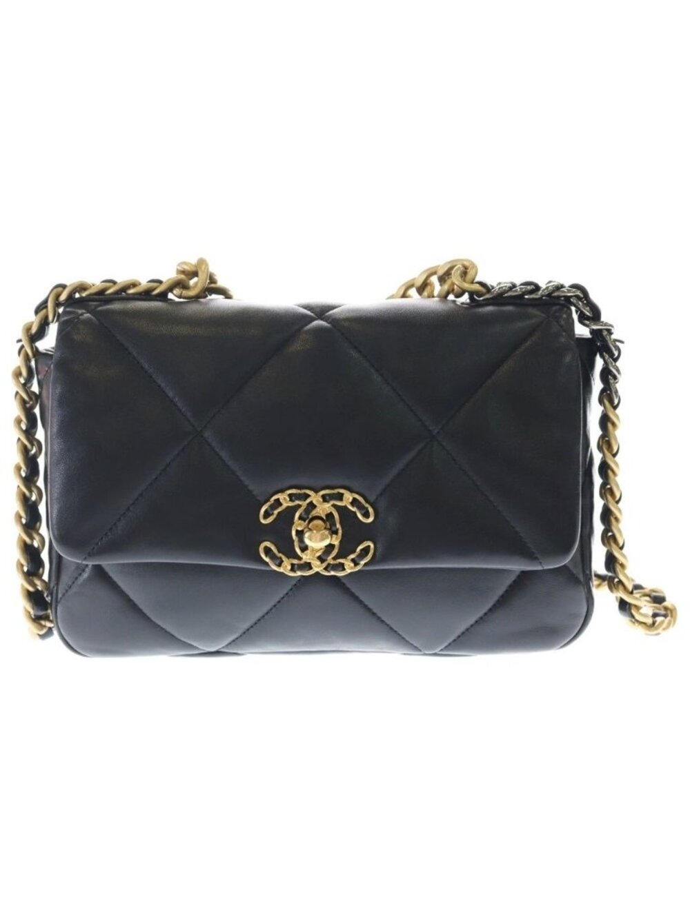 Chanel Dizeneuf 19 2-Way Chain Shoulder Bag Black Lambskin Gold